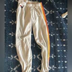 Aviator nation cream sweatpants, rainbow stripes